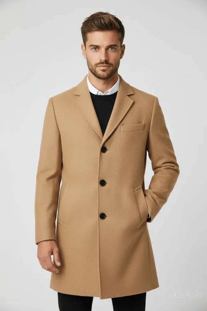 Klassisk Vintertrenchcoat för Män med Hållbar Polyesterblandning | Mångsidig Design för Vardagsvärme - Bild 2