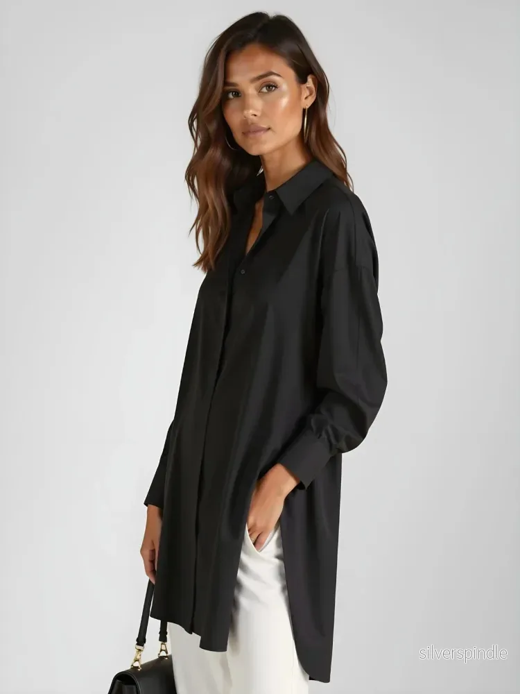 Emily | Avslappnad Oversized Skjortklänning med Slagkrage - Bild 2