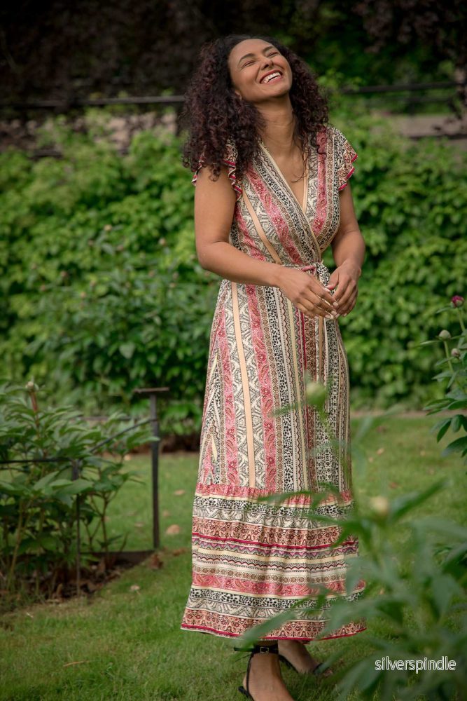 Frill wrap midi jersey dress – Multi paisley Frill wrap midi jersey dress – Multi paisley