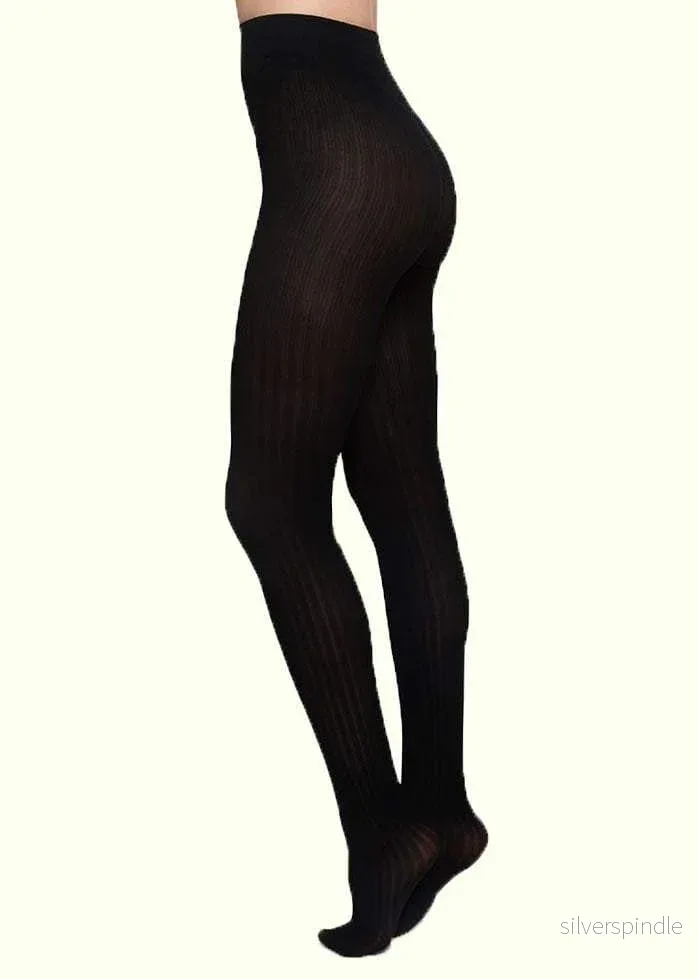 Alma tights i sort 70 denier med rib-look
