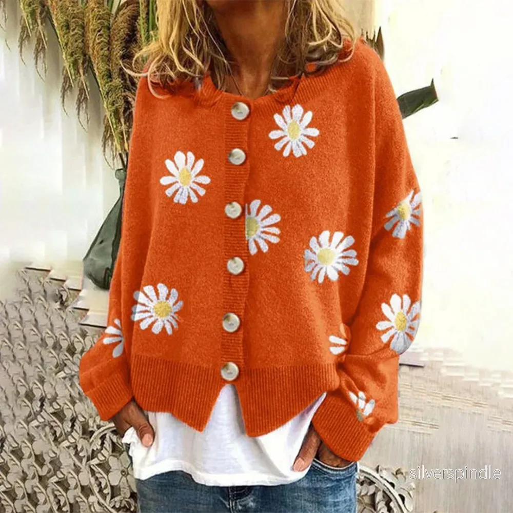 Blommig Stickad Kofta för Kvinnor med Knäppning | Mjuk och Bekväm Tröja för Eleganta Tillfällen - Bild 2