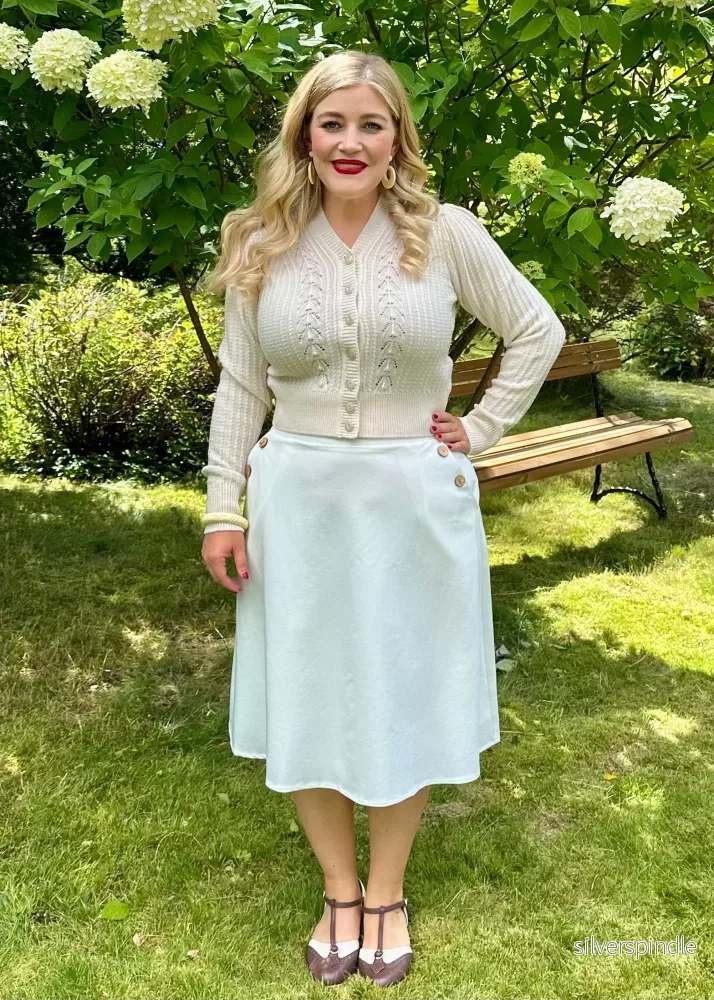 A-linjeformad kjol med knappar - off-white - Bild 2