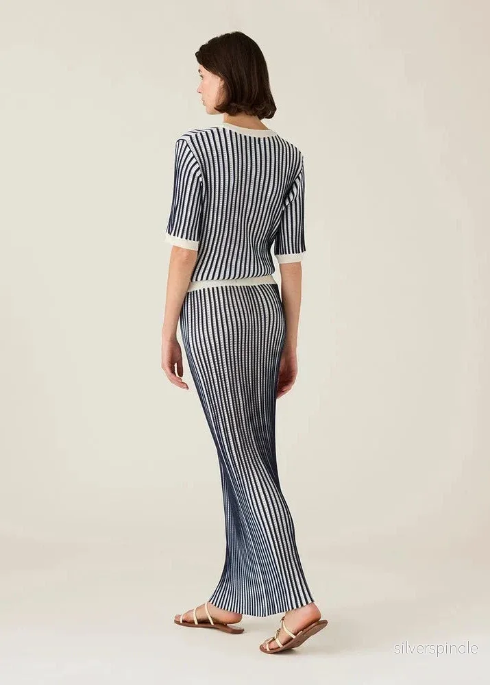 Lexington Multi Striped Knitted Skirt DkBlue/Wh St - Bild 2