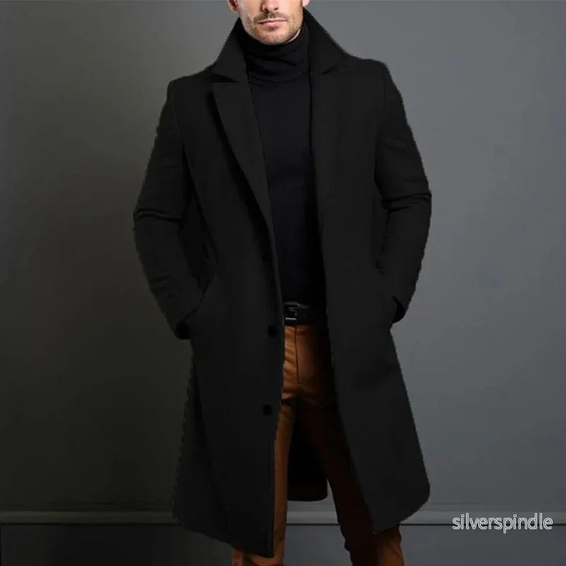 Elegant Lång Kappa för Män med Knappstängning och Kavajslag | Stilren Vinterjacka för Kallare Väder Elegant Lång Kappa för Män med Knappstängning och Kavajslag | Stilren Vinterjacka för Kallare Väder