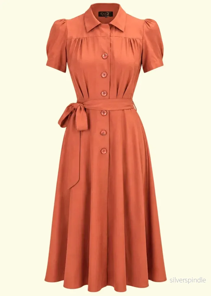 1940-talsinspirerad skjortklänning – bränd orange 1940-talsinspirerad skjortklänning – bränd orange