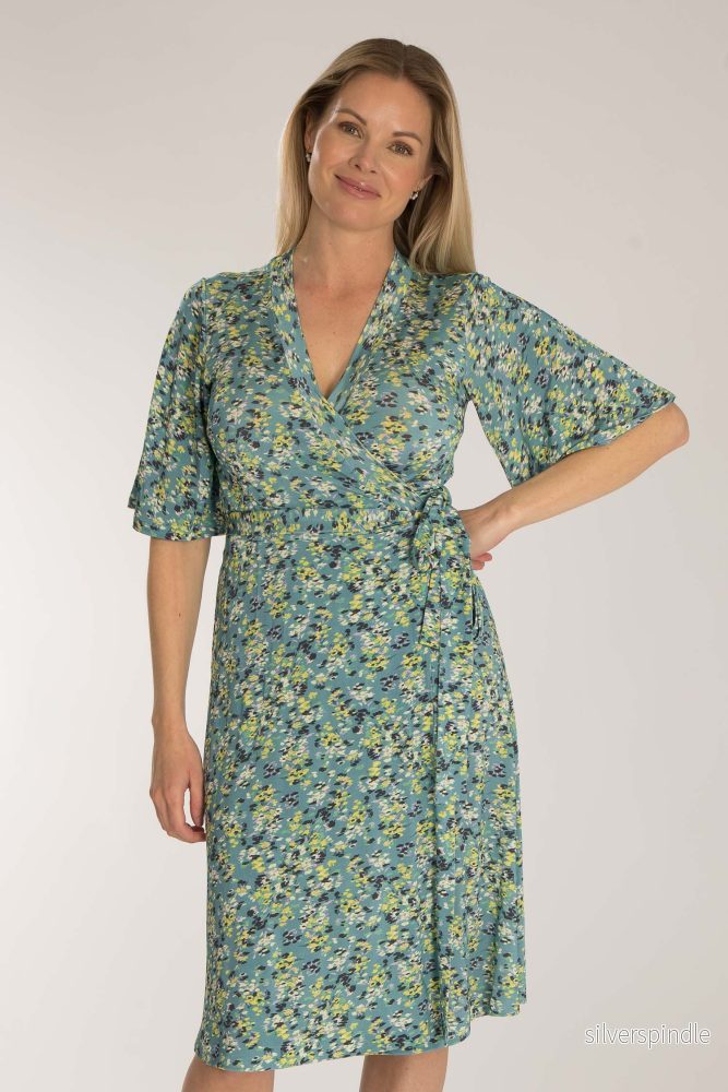 Bestie shine wrap short jersey dress - Teal - Bild 2