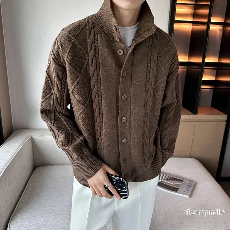 Chunky Knit | Cardigan Herr med Kabelmönster och Knappstängning | Mångsidig Design för Alla Säsonger