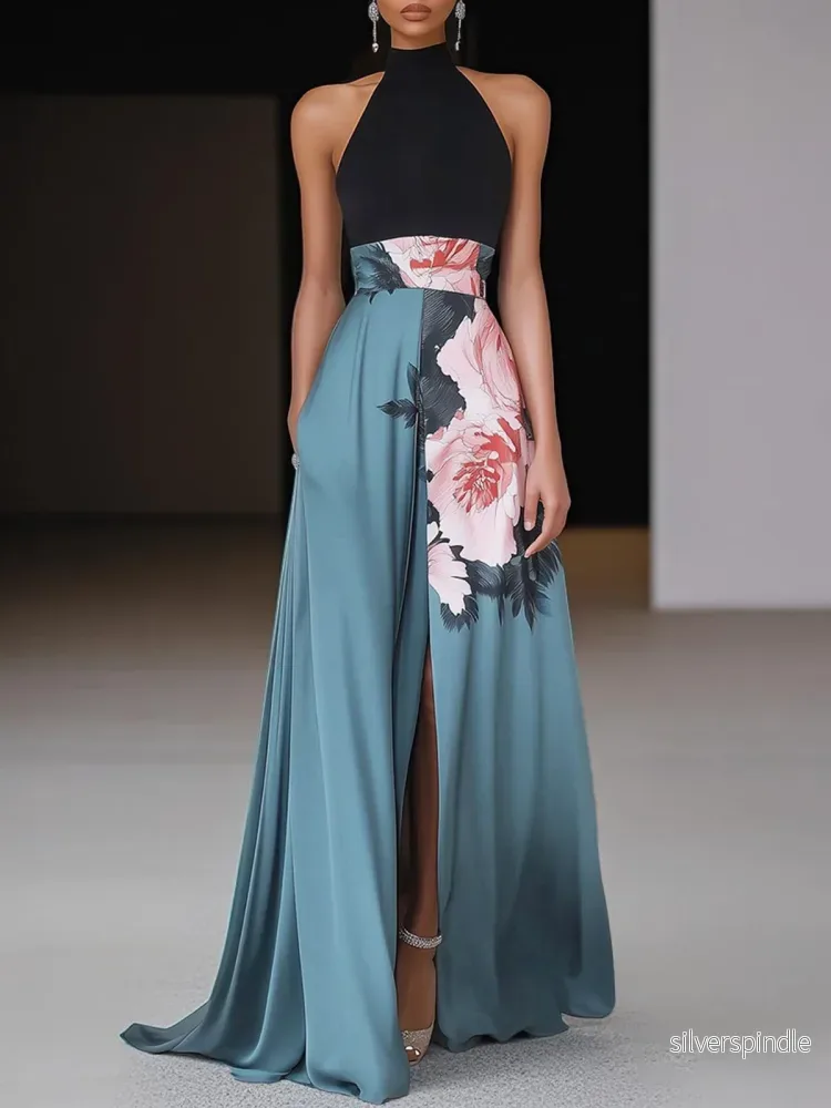 Sophie | Elegant Blommig Maxiklänning Dam med Slits