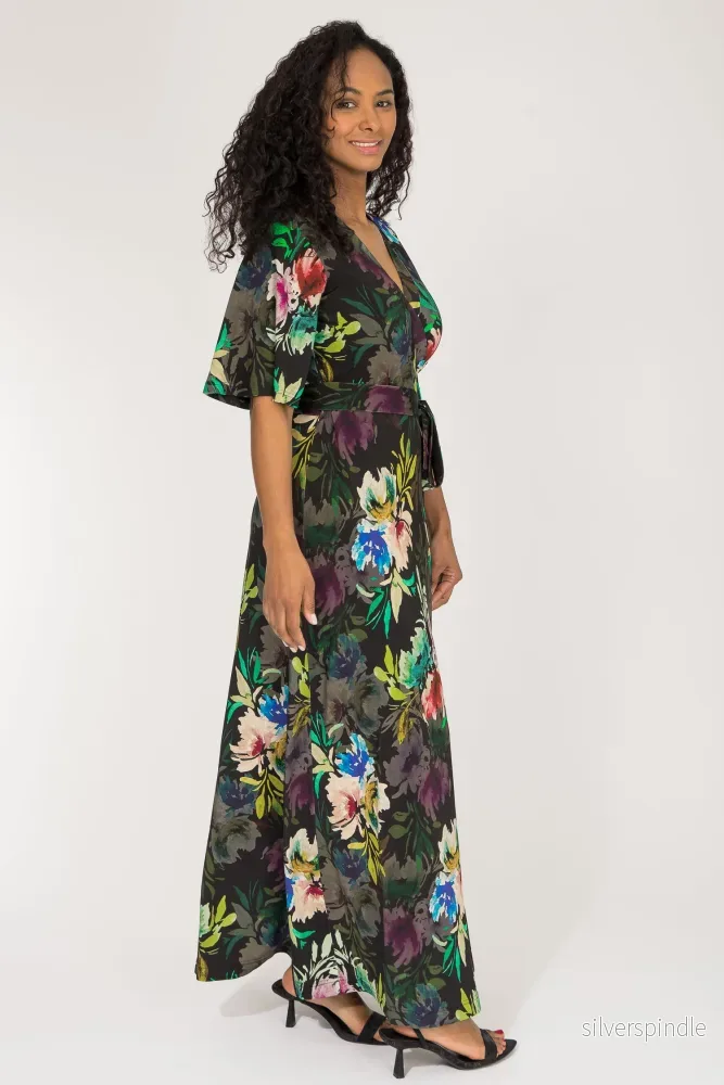 Bestie shine wrap maxi jersey dress - Black flowers - Bild 2