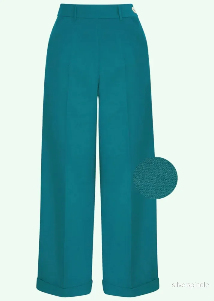 Klassisk byxa med hög midja – teal Klassisk byxa med hög midja – teal