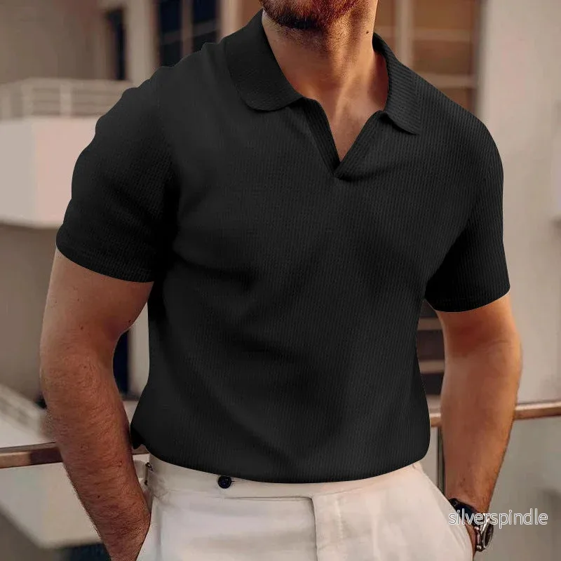 Ethan | Slim Fit Sommar T-shirt med Våffelstickad Krage Ethan | Slim Fit Sommar T-shirt med Våffelstickad Krage