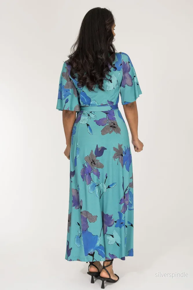 Essential bell sleeve long jersey dress - Dusty Blue - Bild 3