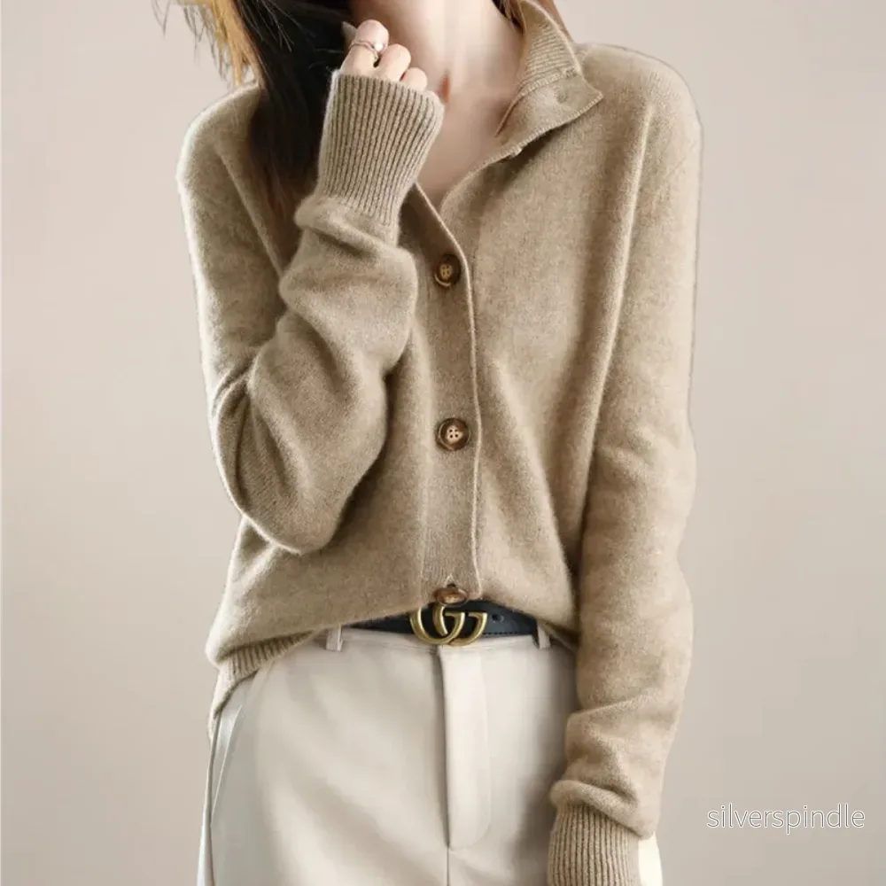 Elegant Cardigan | Dam Tröja med Mjuk Krage och Knapp Fram | Perfekt för Vardagsbruk - Bild 2