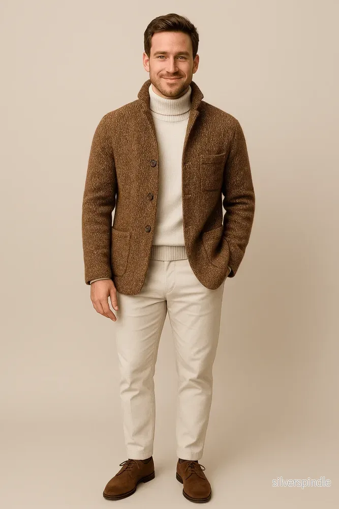 Chunky Stickad Cardigan för Män med Ståkrage | Tidlös Komfort och Stil - Bild 2