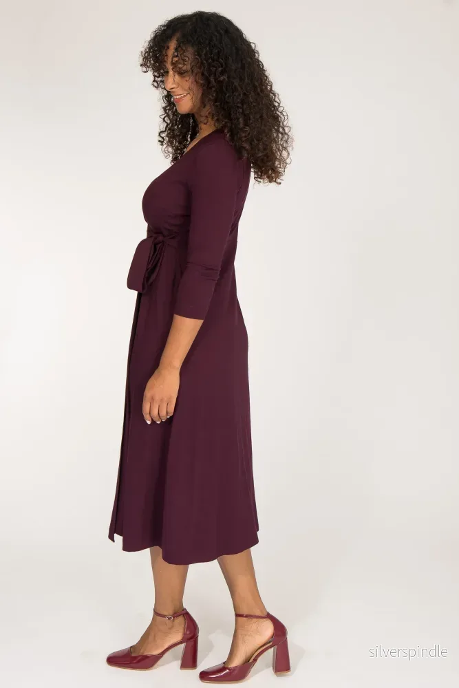 Loose fit midi wrap jersey dress - Bordeaux - Bild 2