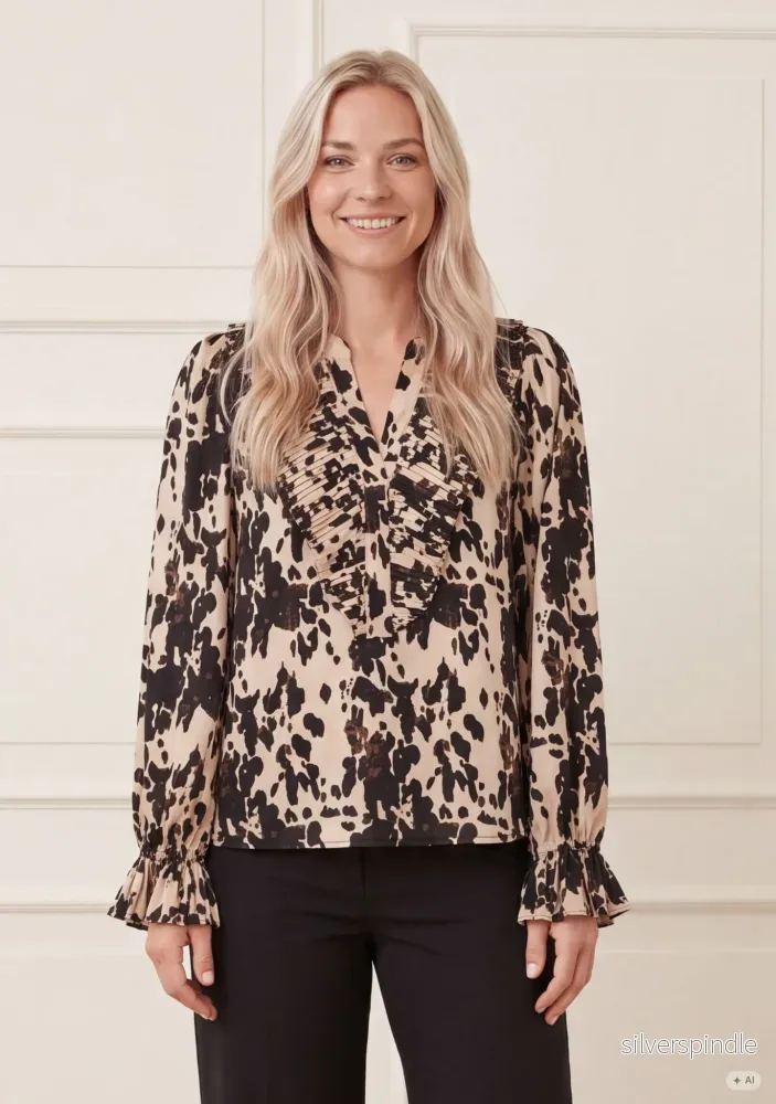 Melba Pleat Blouse - Earth Print