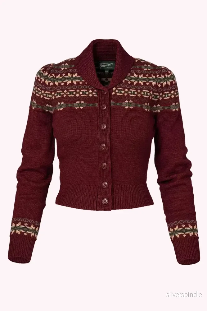 Fair Isle Knit Jacket – maroon melange Fair Isle Knit Jacket – maroon melange