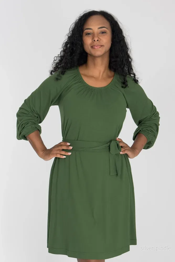 A-lined belted short jersey dress – Forrest green A-lined belted short jersey dress – Forrest green