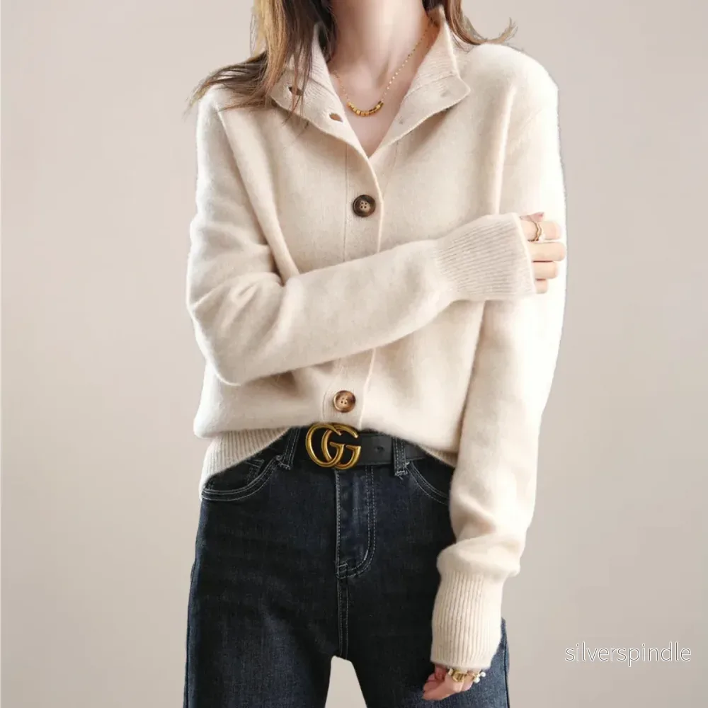 Elegant Cardigan | Dam Tröja med Mjuk Krage och Knapp Fram | Perfekt för Vardagsbruk - Bild 3