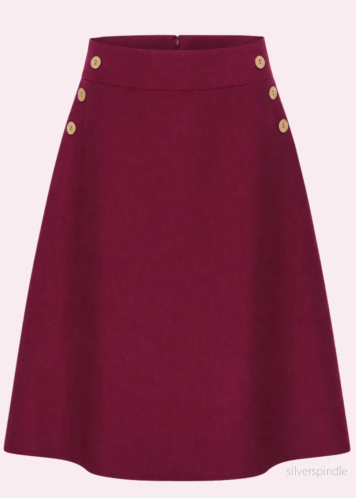 A-linjeformad kjol med knappar – berry linen A-linjeformad kjol med knappar – berry linen
