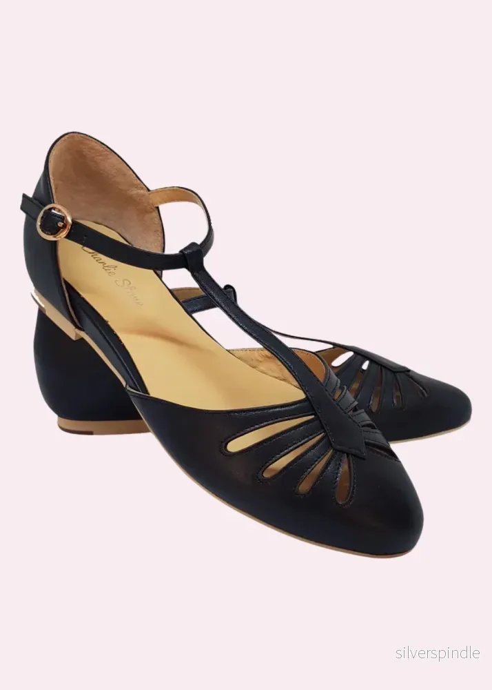Singapore läderskor i vintagestil – svart Singapore läderskor i vintagestil – svart