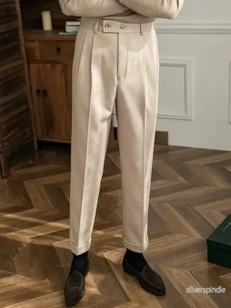 Skräddarsydda Linnebyxor Herr | Plisserade Detaljer med Rak Passform för Elegant Vardag - Bild 3