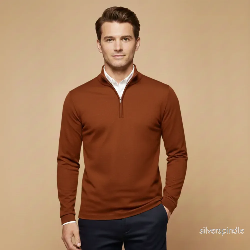 Klassisk Slim Fit | Kvart Zip-tröja för Män med Stativkrage | Elegant Design för Komfort