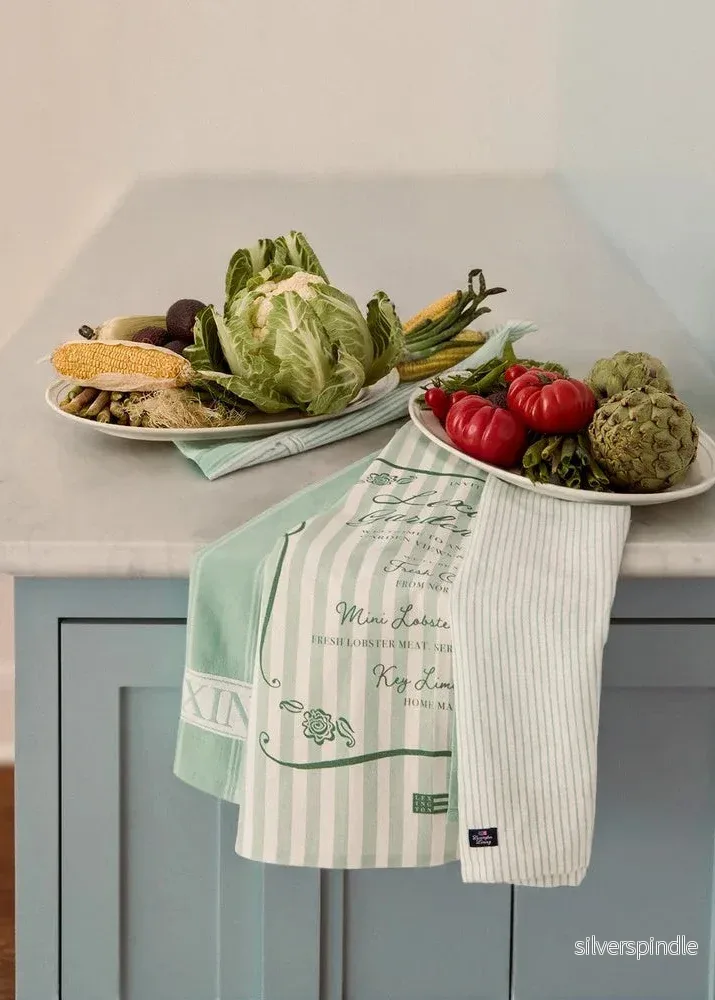 Lexington Striped Linen/Cotton Kitchen Towel GR/WH - Bild 3