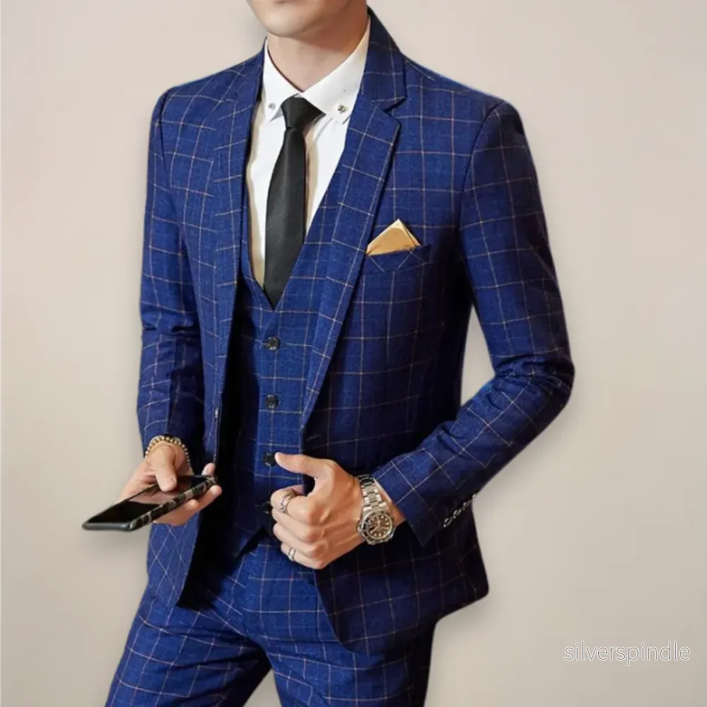 Elegant Kostym Herr | Tvådelad Rutig Kostym med Slim Fit | Perfekt för Bröllop och Affärsevenemang
