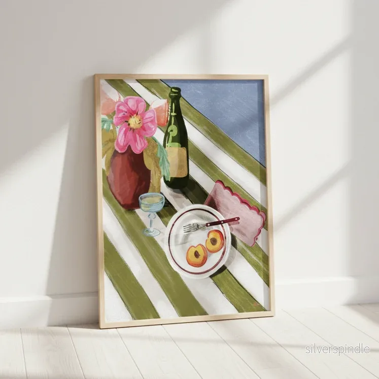 Persikoposter – stilleben med rosa dahlia