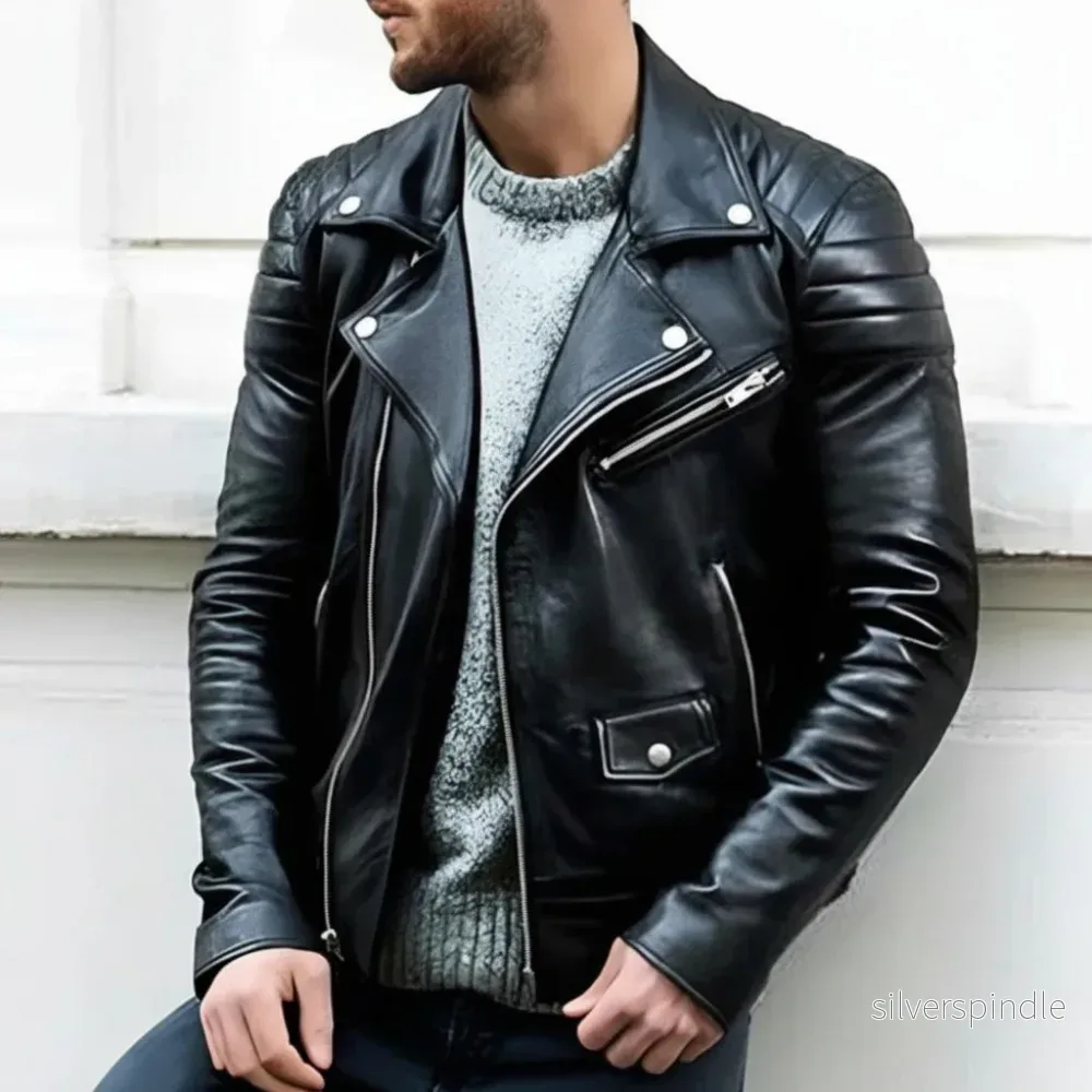 Bikerjacka i Läder för Män med Asymmetrisk Dragkedja | Slitstark Design för Tidlös Urban Stil