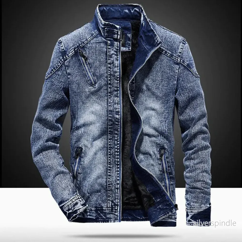 Mångsidig Svart Jeansjacka för Män med Dragkedja och Justerbar Midja | Slitstark Design för Komfort och Stil - Bild 2