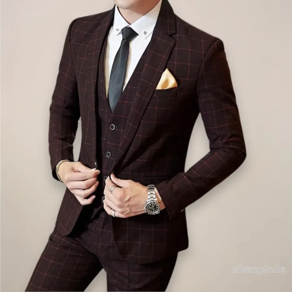 Elegant Kostym Herr | Tvådelad Rutig Kostym med Slim Fit | Perfekt för Bröllop och Affärsevenemang - Bild 2