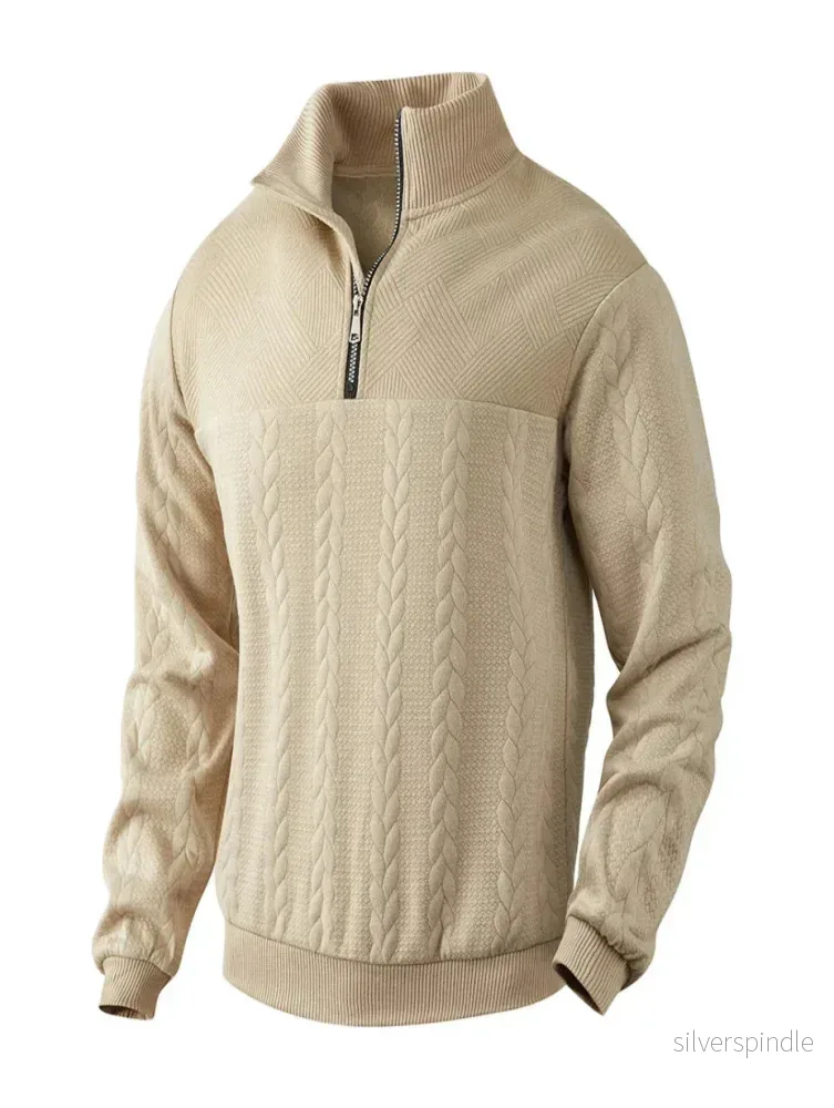 Liam | Elegant Stickad Halvzip-Tröja med Flätmönster för Dam Liam | Elegant Stickad Halvzip-Tröja med Flätmönster för Dam
