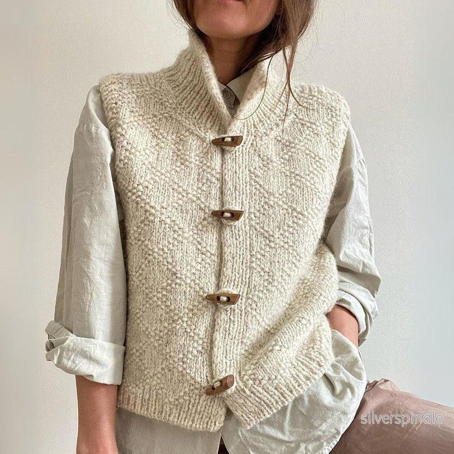 Elegant Korta Väst för Kvinnor i Beige med Dekorativa Knappar | Mjuk Stickad Design för Komfort och Stil Elegant Korta Väst för Kvinnor i Beige med Dekorativa Knappar | Mjuk Stickad Design för Komfort och Stil