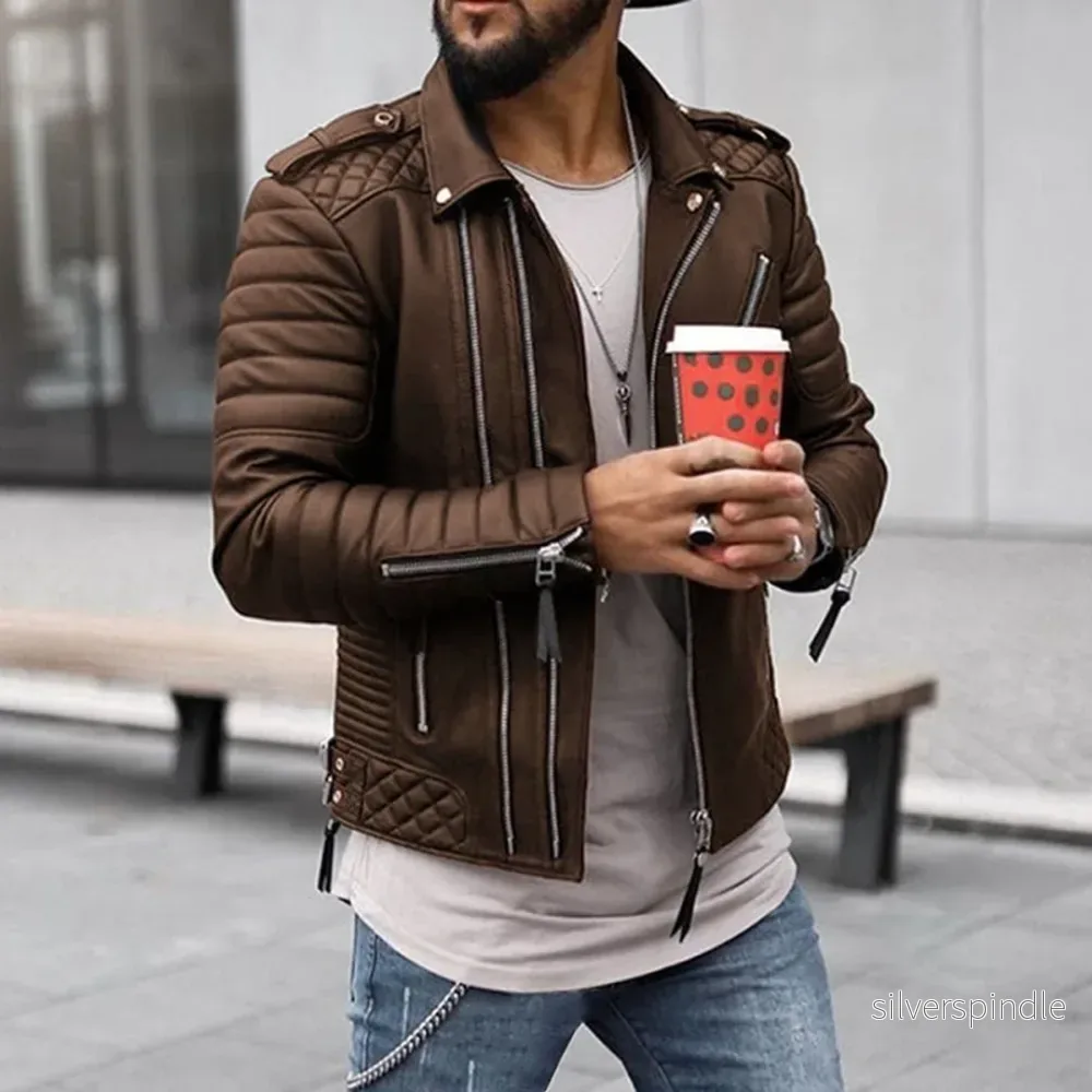 Läderbikerjacka för Män med Asymmetrisk Dragkedja | Elegant Design för Urban Stil - Bild 2