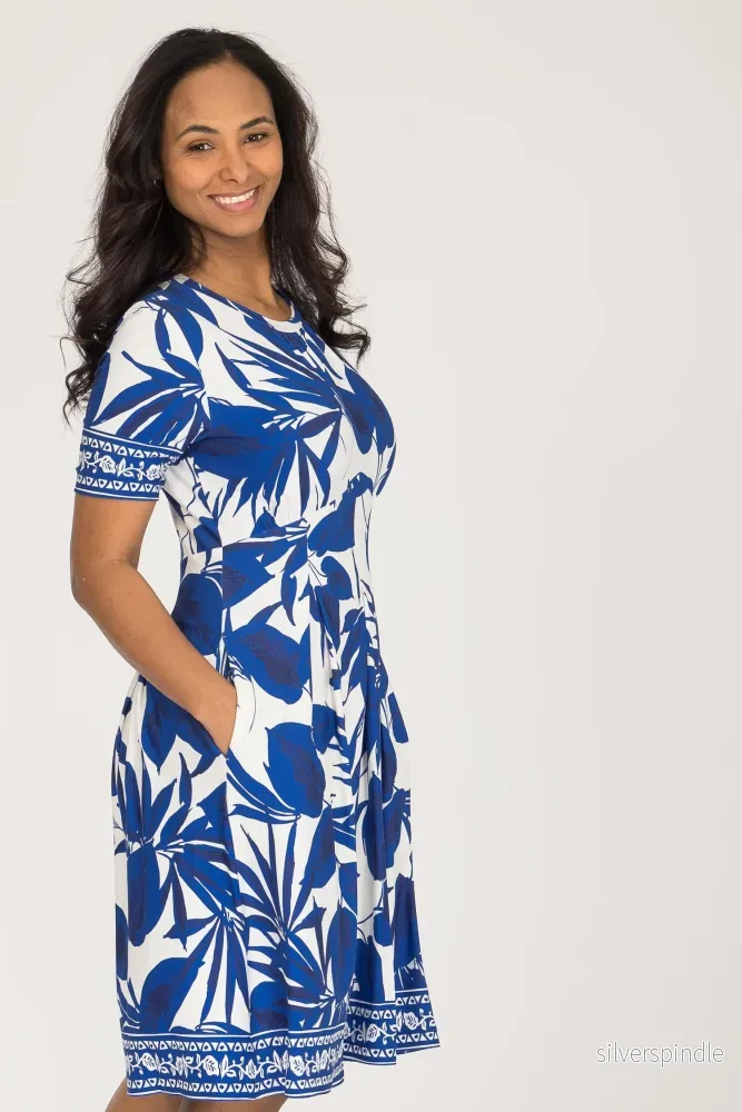Pleated waist short jersey dress - Blue - Bild 2