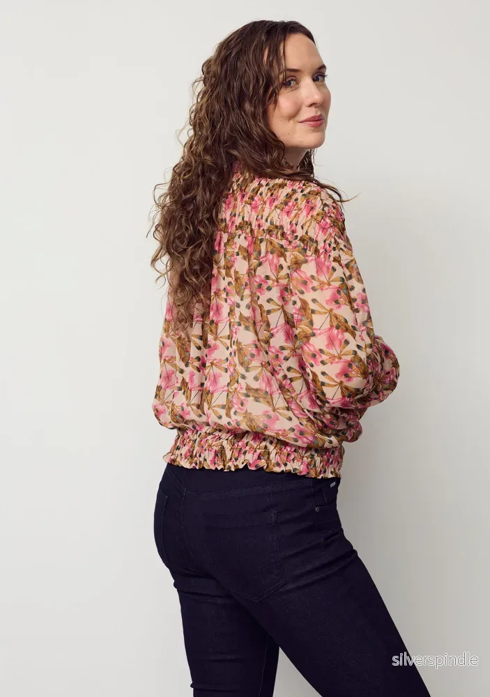 Delta Smock Blouse - Pink Leaves - Bild 3