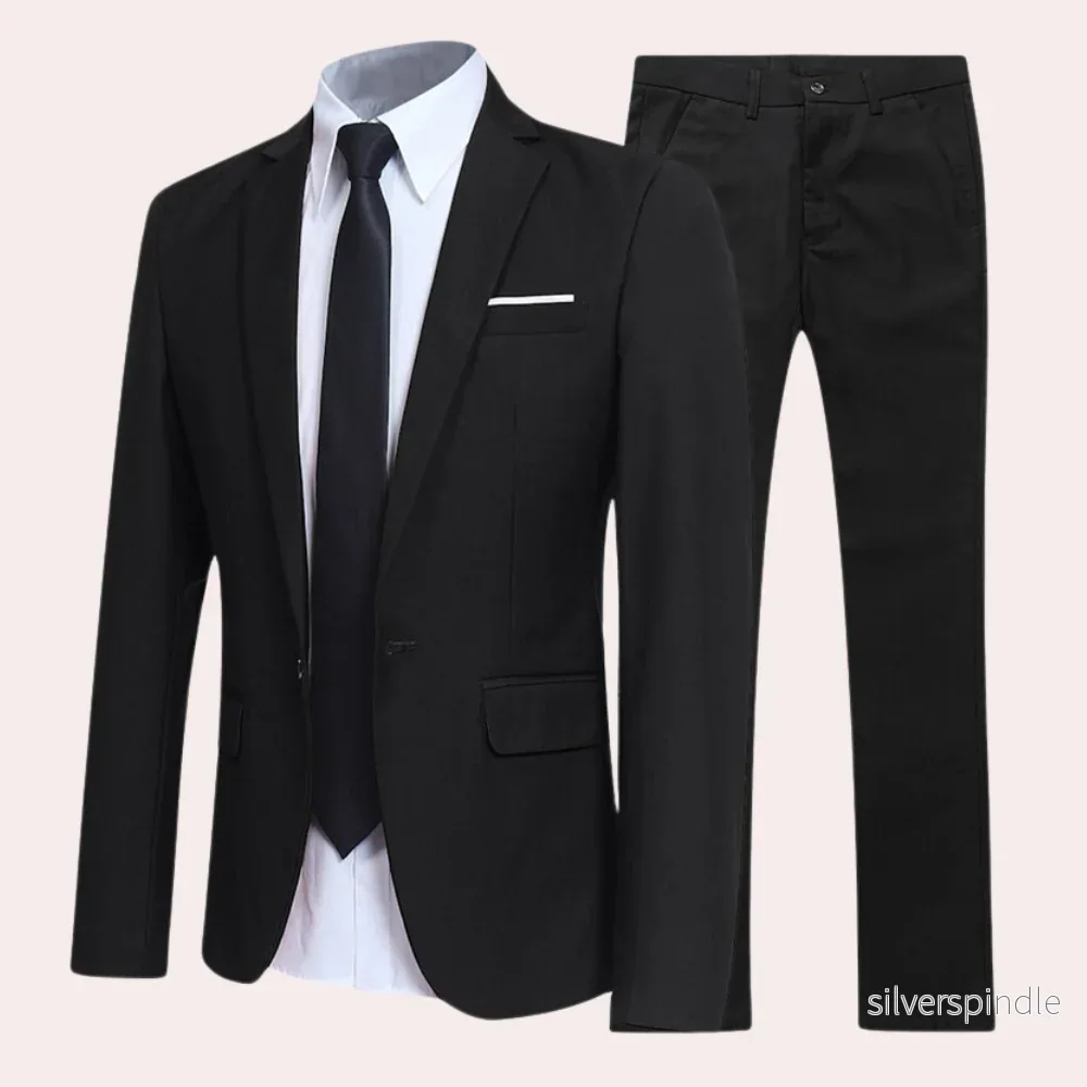 Elegant Slim Fit Kostym Herr | Enkelknäppt Kavaj med Tidlös Design | Perfekt för Formella Tillfällen