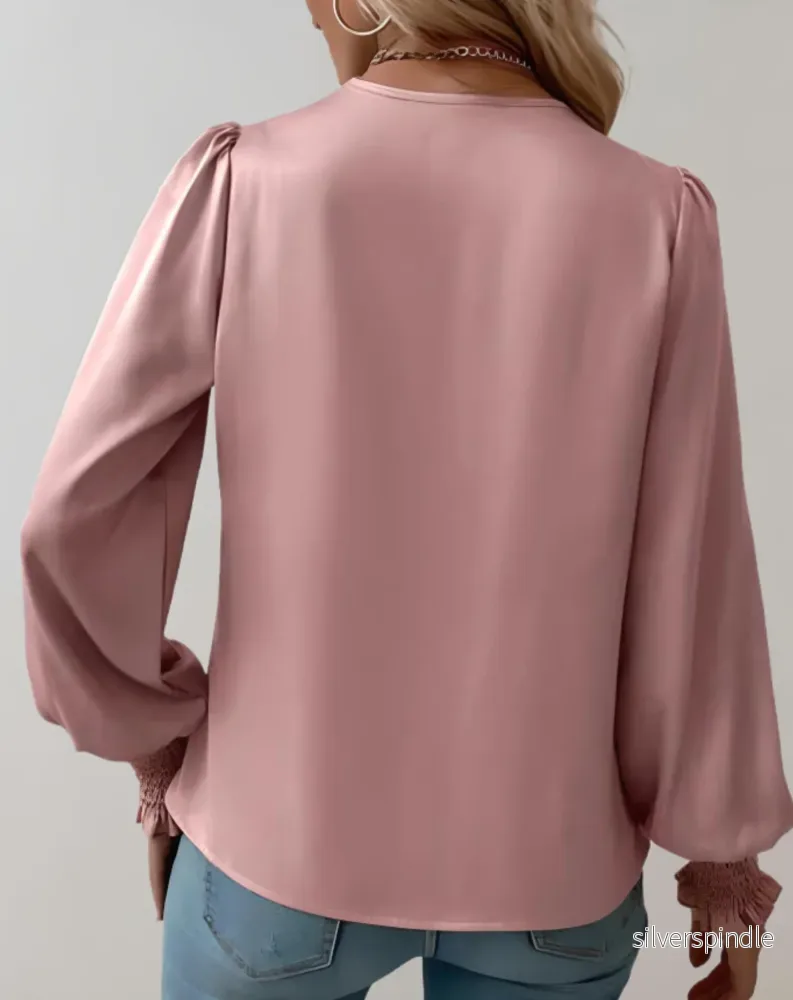 Elegant Omlottblus för Kvinnor med V-Ringning & Pösiga Ärmar | Mångsidig Topp för Stil och Komfort - Bild 2