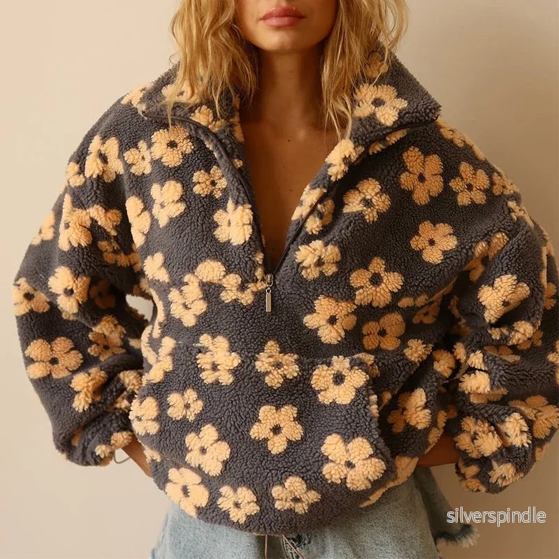 Sophia | Mjuk Blommönstrad Fleecepullover för Hösten
