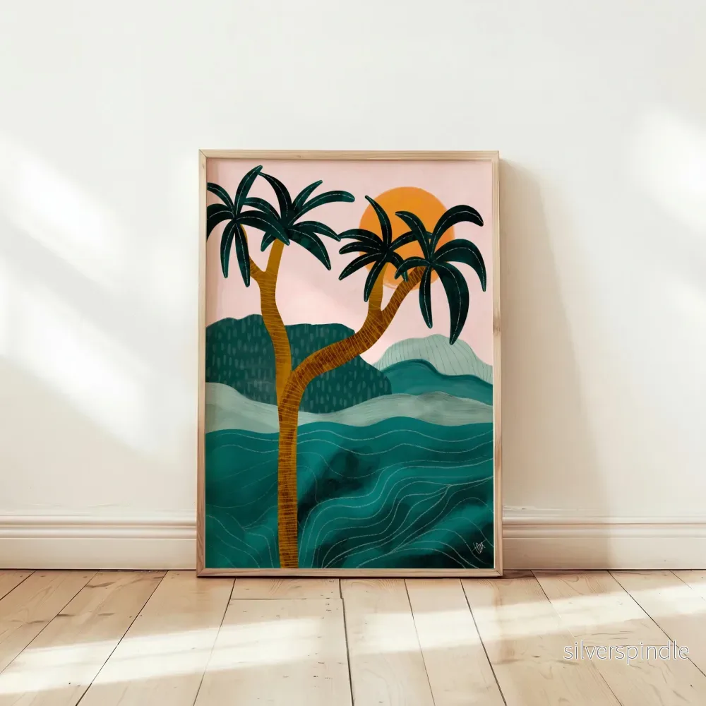 Palmposter barnrum – tropisk solnedgång