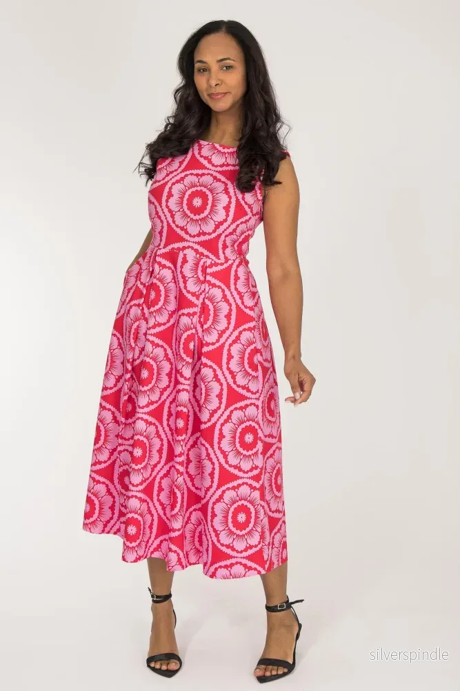 Charm stretch midi woven dress – Red-Pink Charm stretch midi woven dress – Red-Pink