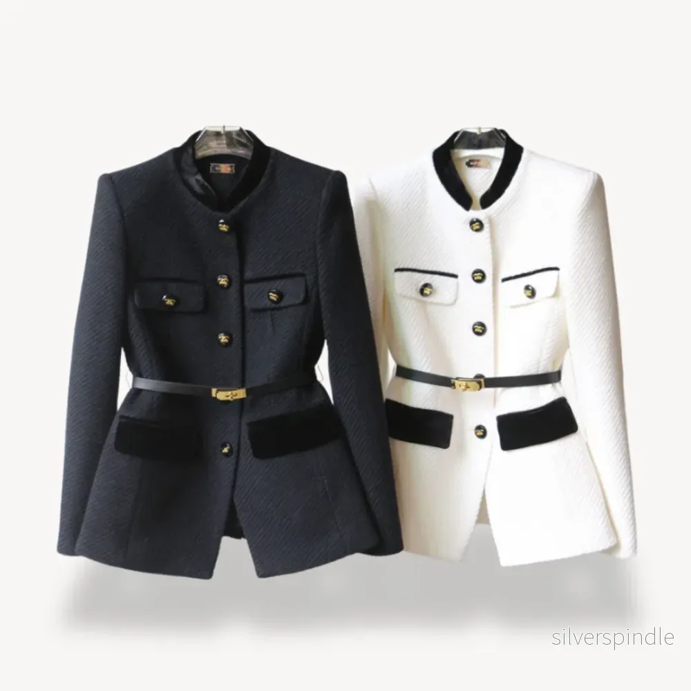 Elegant Kavaj Dam | Skräddarsydd Blazer med Sammetsdetalj för Stil och Komfort - Bild 2