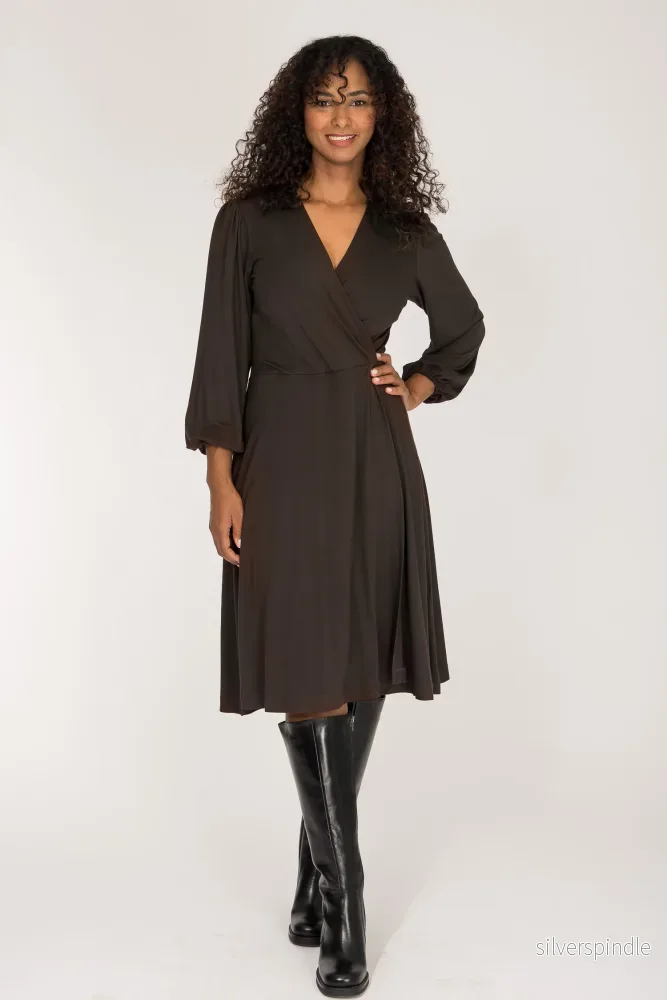 Slip-On wrap short jersey dress – Chocolate Brown Slip-On wrap short jersey dress – Chocolate Brown