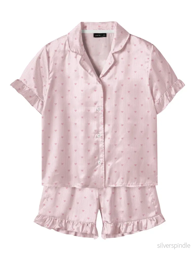 Satin Pyjamas Shorts+Skjorta Satin Pyjamas Shorts+Skjorta