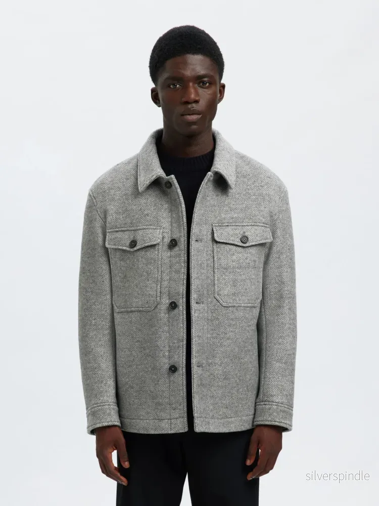 MITCH WOOL BLEND SHACKET GREY MELANGE PATTERN - Bild 2