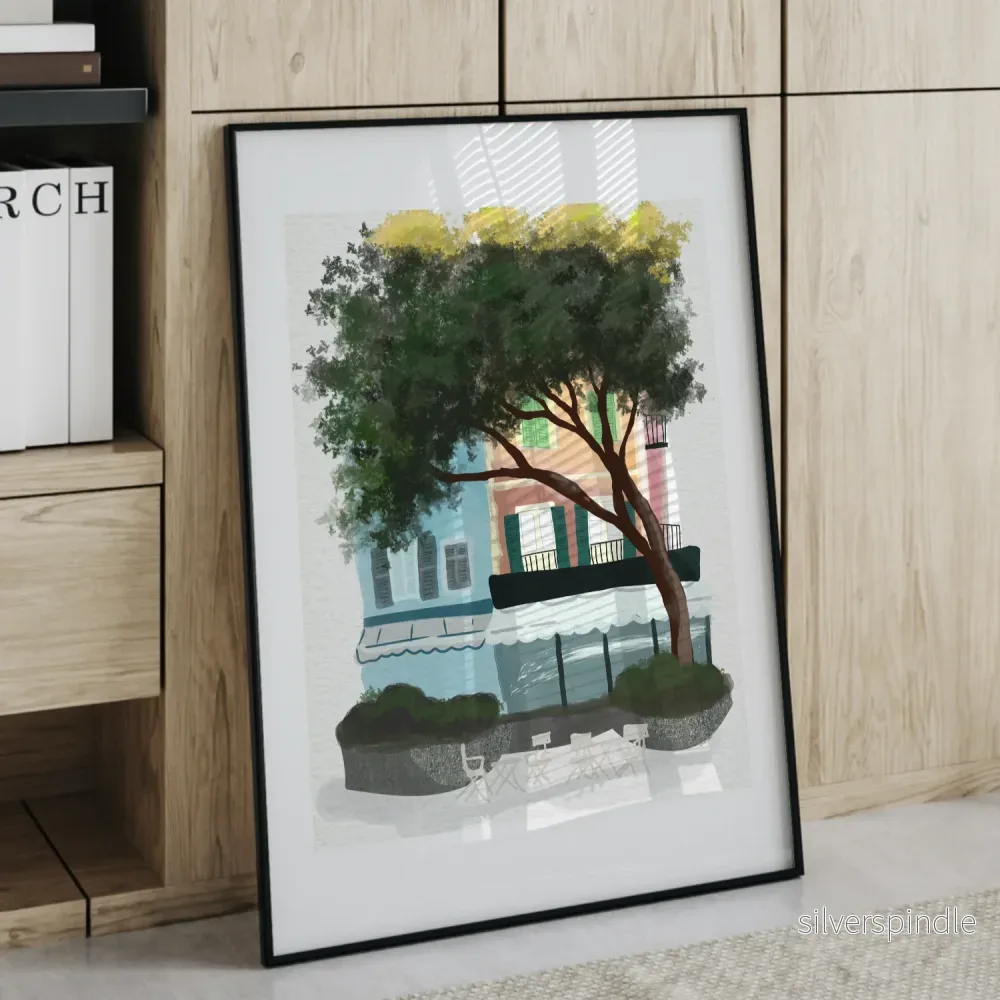 Italiensk torgposter Ligurien – Husfasader i gouache-stil
