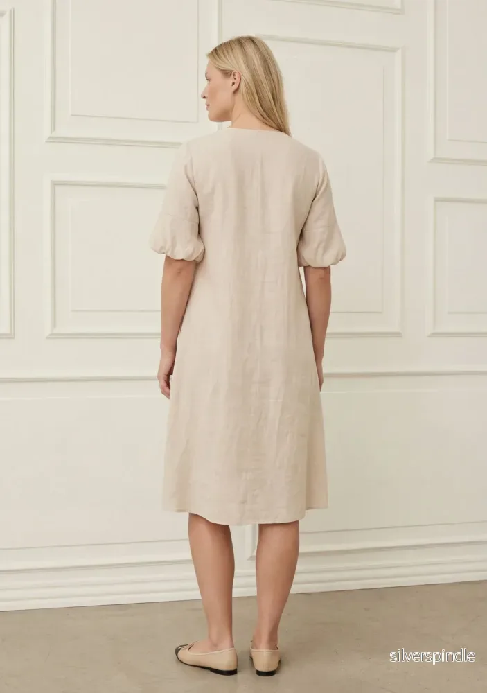 Pearl Baloon Sleeve Dress - Sand - Bild 2