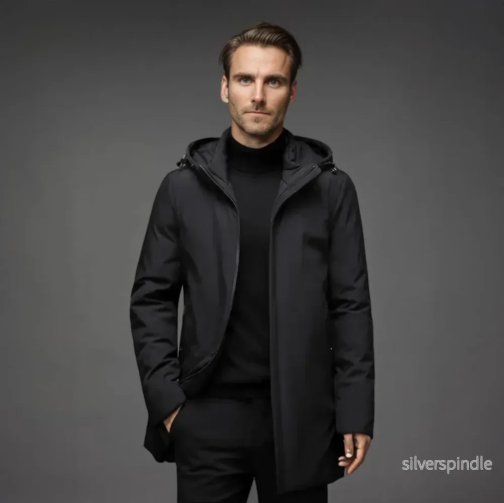Lång Vinterkappa för Män | Isolerad Med Huva för Optimal Värme | Modern Design för Kalla Väderförhållanden Lång Vinterkappa för Män | Isolerad Med Huva för Optimal Värme | Modern Design för Kalla Väderförhållanden